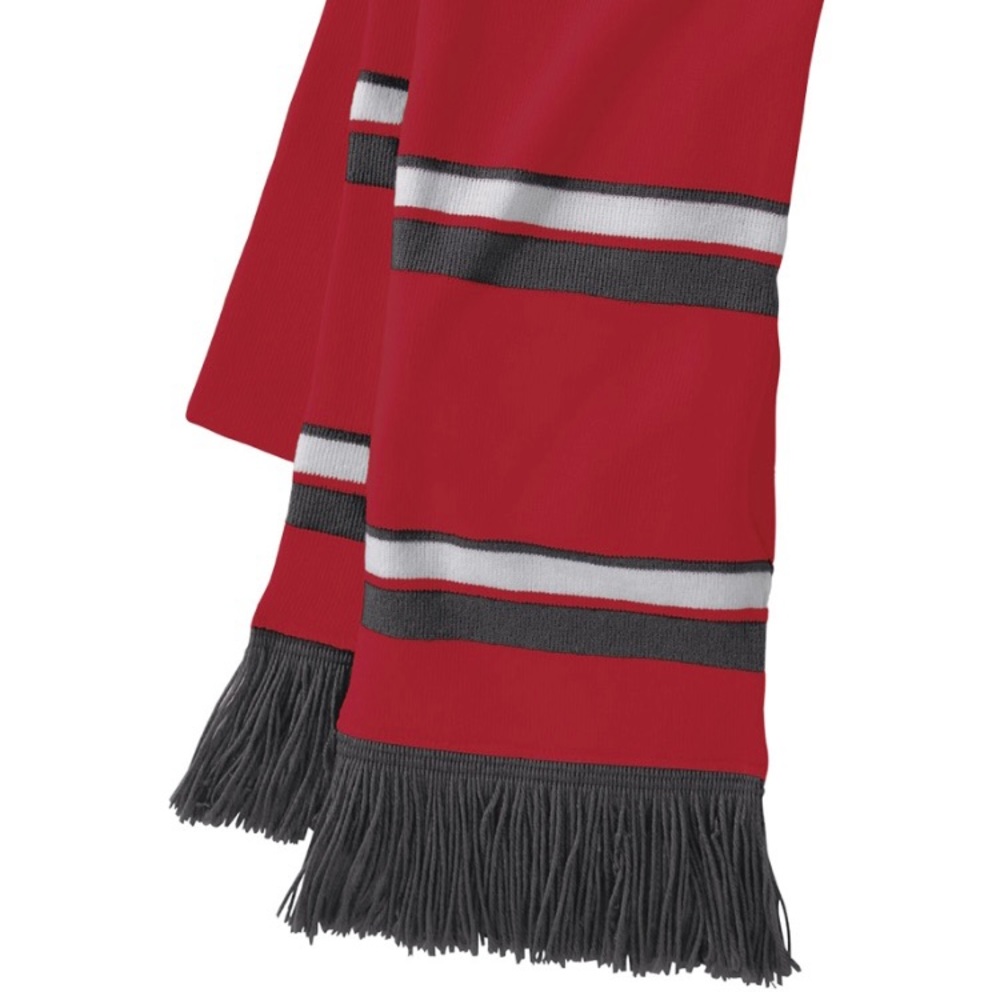 Unisex Holloway Red Rib Knit Gray & White Striped Scarf With Pockets And Tassel